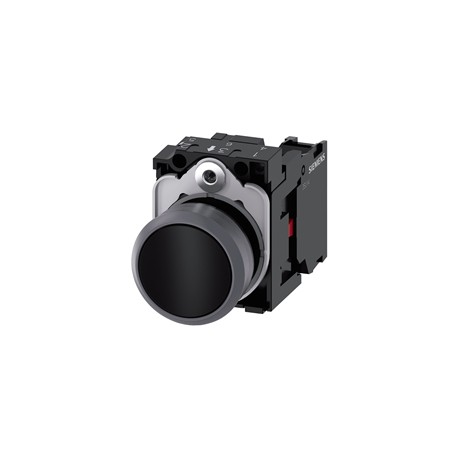 BOTON PULSADOR NEGRO 22MM 1NC PLASTICO ANILLO METALICO