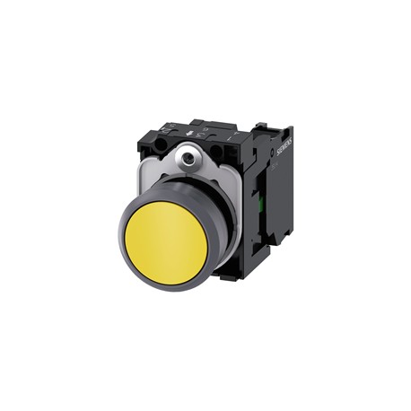 BOTON PULSADOR AMARILLO 22MM 1NA PLASTICO ANILLO METALICO