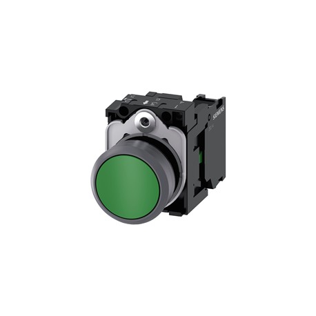 BOTON PULSADOR VERDE 22MM 1NA PLASTICO ANILLO METALICO