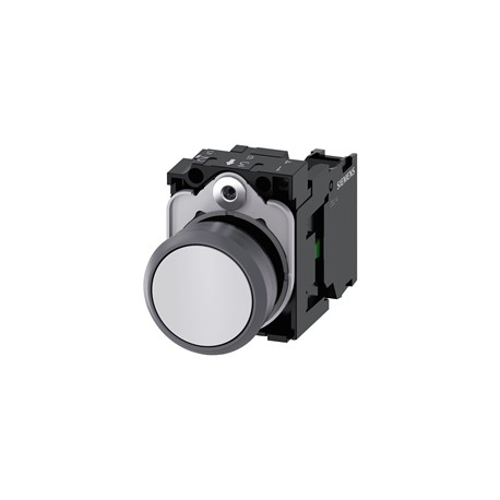 BOTON PULSADOR BLANCO 22MM 1NA PLASTICO ANILLO METALICO