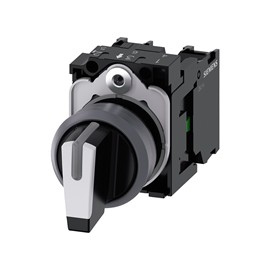 SELECTOR ILUMINABLE 22MM REDONDO PLASTICO C/ANILLO FRONT METAL NEGRO BLANCO MANILLA CORTA 3 POSICION