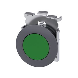 BOTON PULSADOR VERDE 30MM METALICO ANILLO FRONTAL