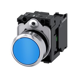 BOTON PULSADOR AZUL 22MM 1NA METALICO