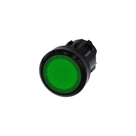 BOTON PULSADOR ILUMINADO VERDE 22MM PLASTICO ANILLO METALICO