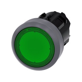 BOTON PULSADOR ILUMINADO VERDE 22MM SOSTENIDO PLASTICO ANILLO METALICO