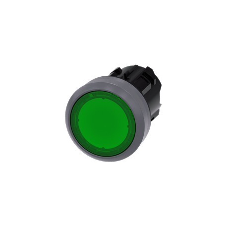 BOTON PULSADOR ILUMINADO VERDE 22MM SOSTENIDO PLASTICO ANILLO METALICO