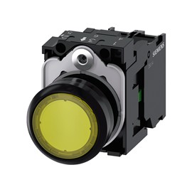 BOTON PULSADOR ILUMINADO AMARILLO 22MM 1NA LED INTEGRADO 24V AC/DC